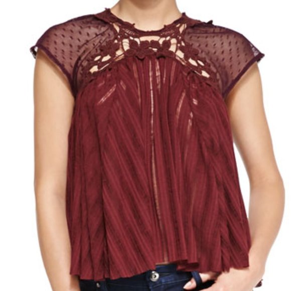 Free People Tops - Free People Stars Align Burgundy Swing Lace Top